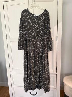 Dark Green Floral Tiered Long Sleeve Maxi Dress